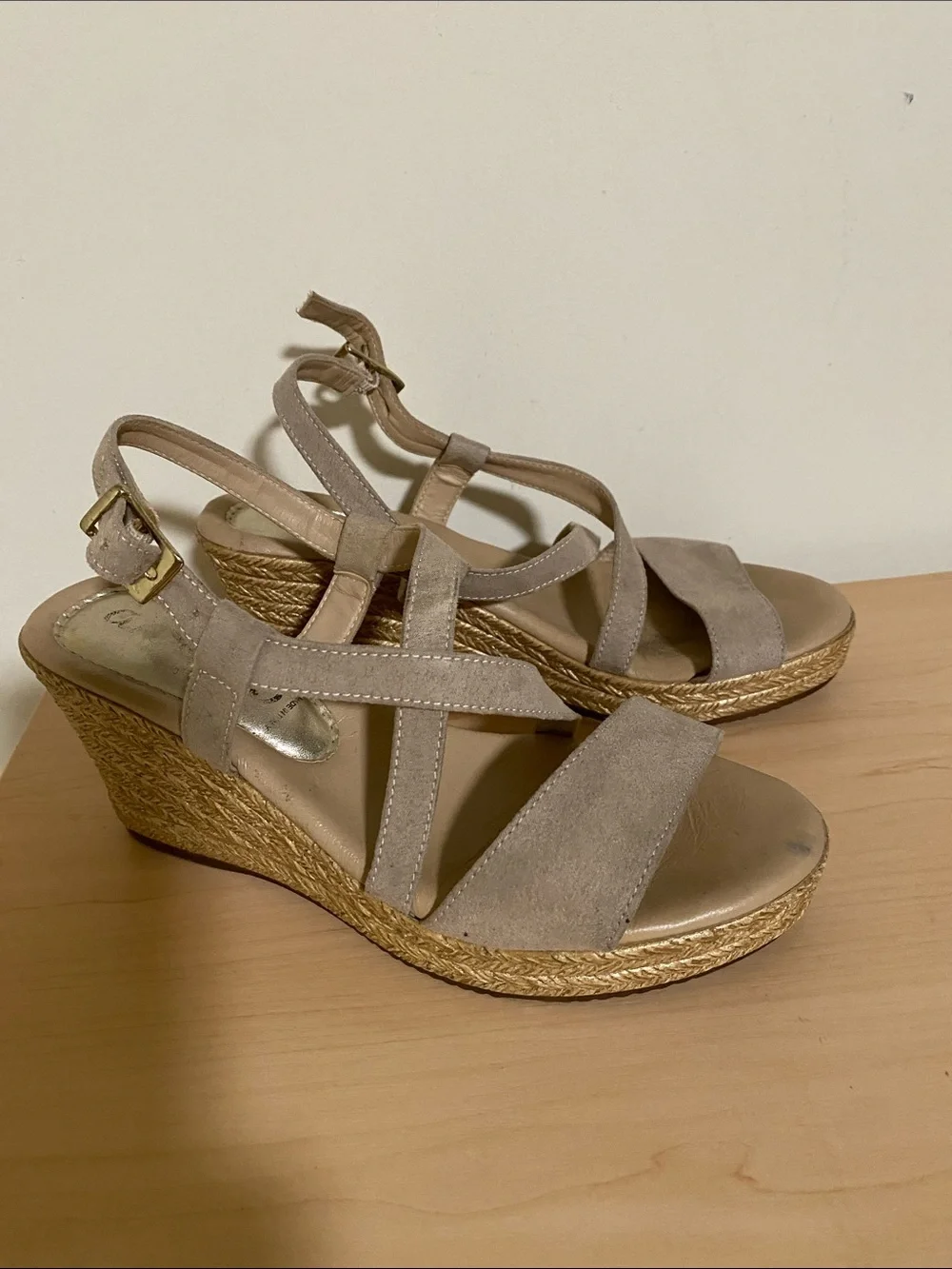 Women's Taupe Wedge Sandals - Suede Strappy Espadrille made in Italy